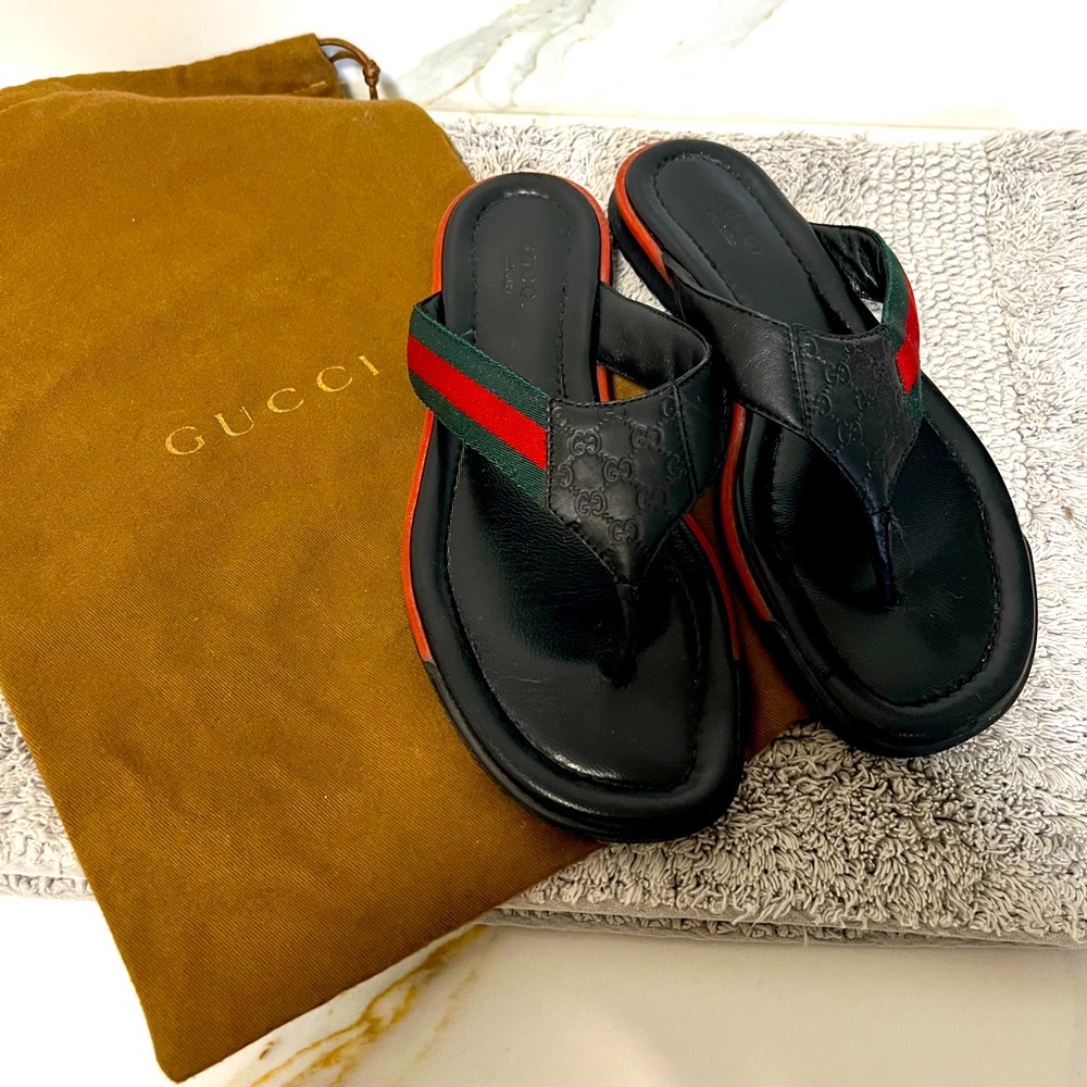 Pre-owned Gucci Women Flip Flop Leather Thong Sandals